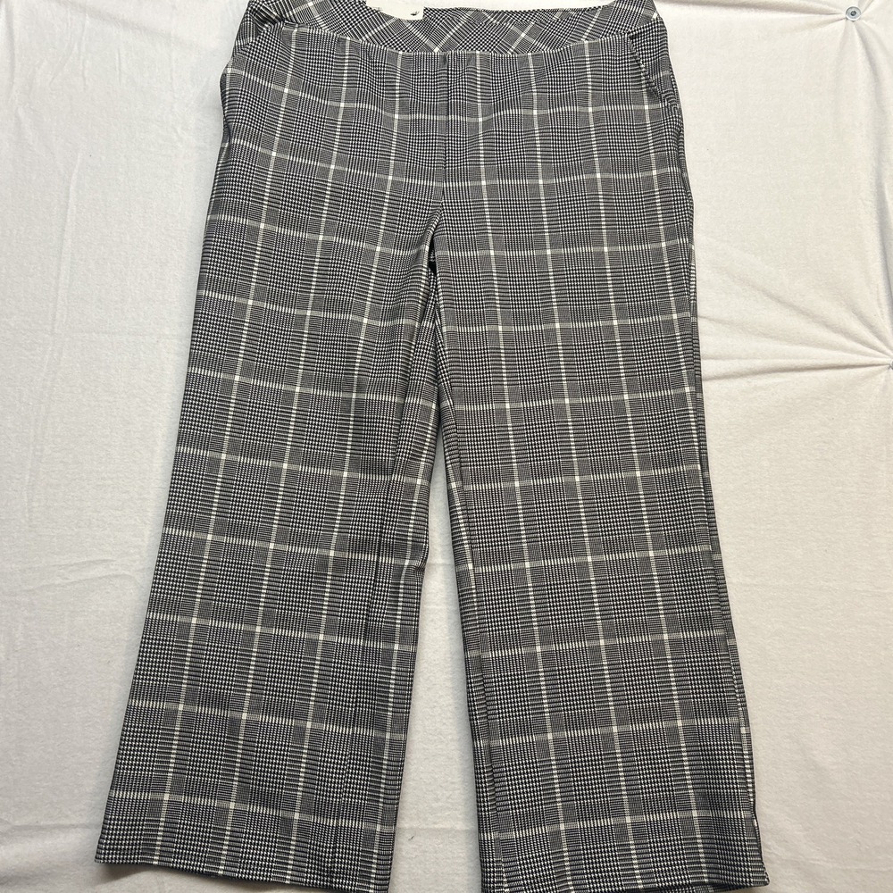NEW Serra Wide‎ Leg Ponte Pants Plaid Black & White XL 16/18